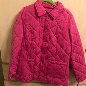 New Isaac Mizrahi Fuchsia Quilted Coat w/ Floral Lining & Zipper & Snap Closure